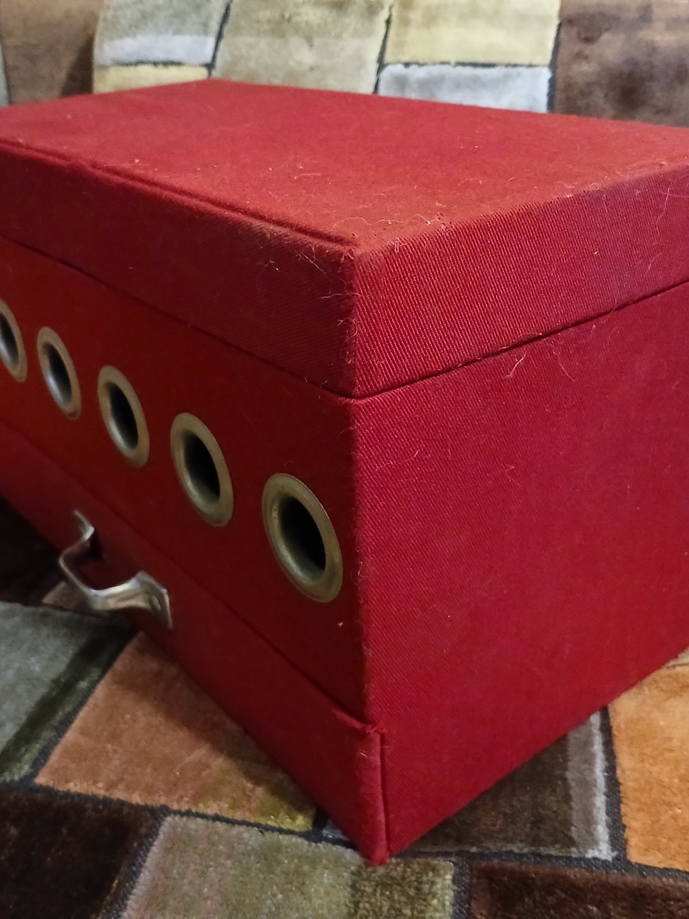 Red Fabric Storage Box with Grommet Drawers